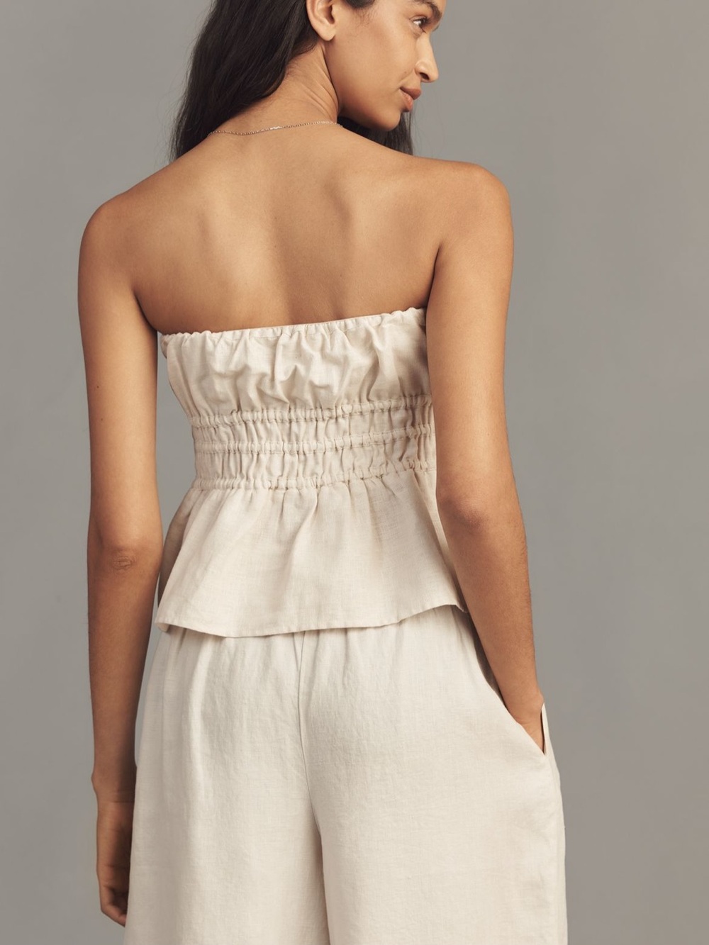 Anthropologie Somerset Strapless Blouse in Camel Hint (beige) - Picture 2 of 3